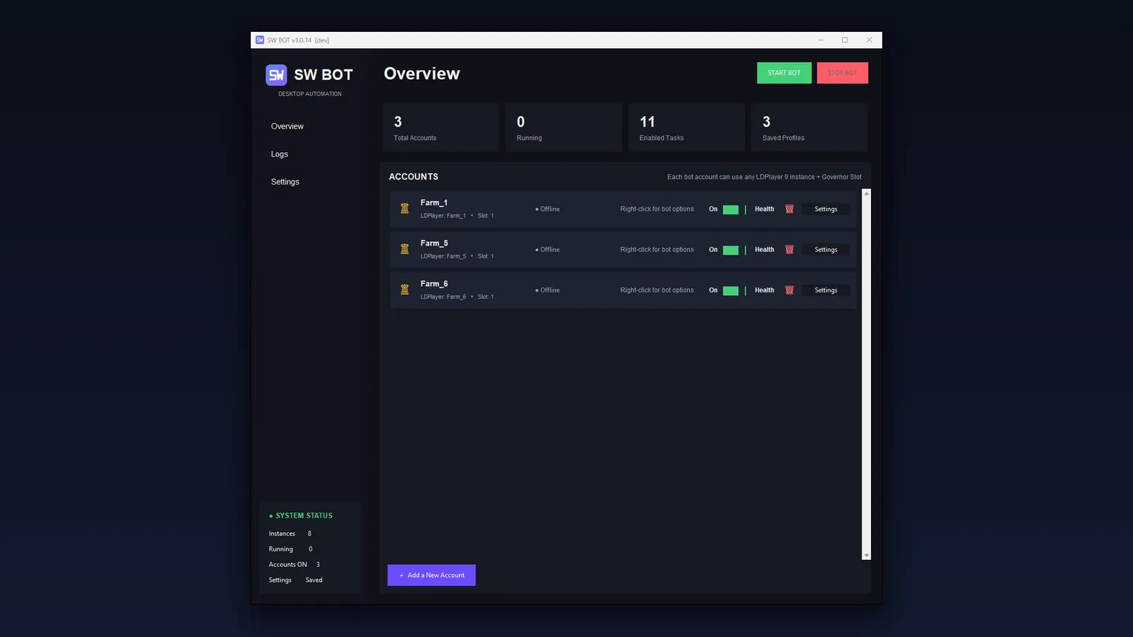 SW BOT - accounts overview